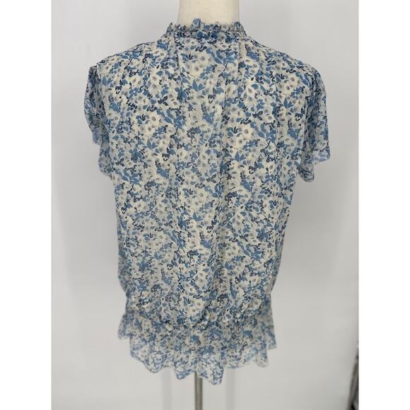 Lauren Ralph Lauren White Blue Floral Blouse Top Elastic Waist Cottagecore Large - Picture 5 of 11